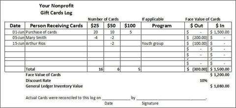 Freebie Free Gift Card Fundraiser Log