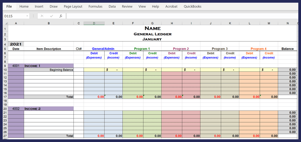 Five Fund Spreadsheet for a Small Nonprofit